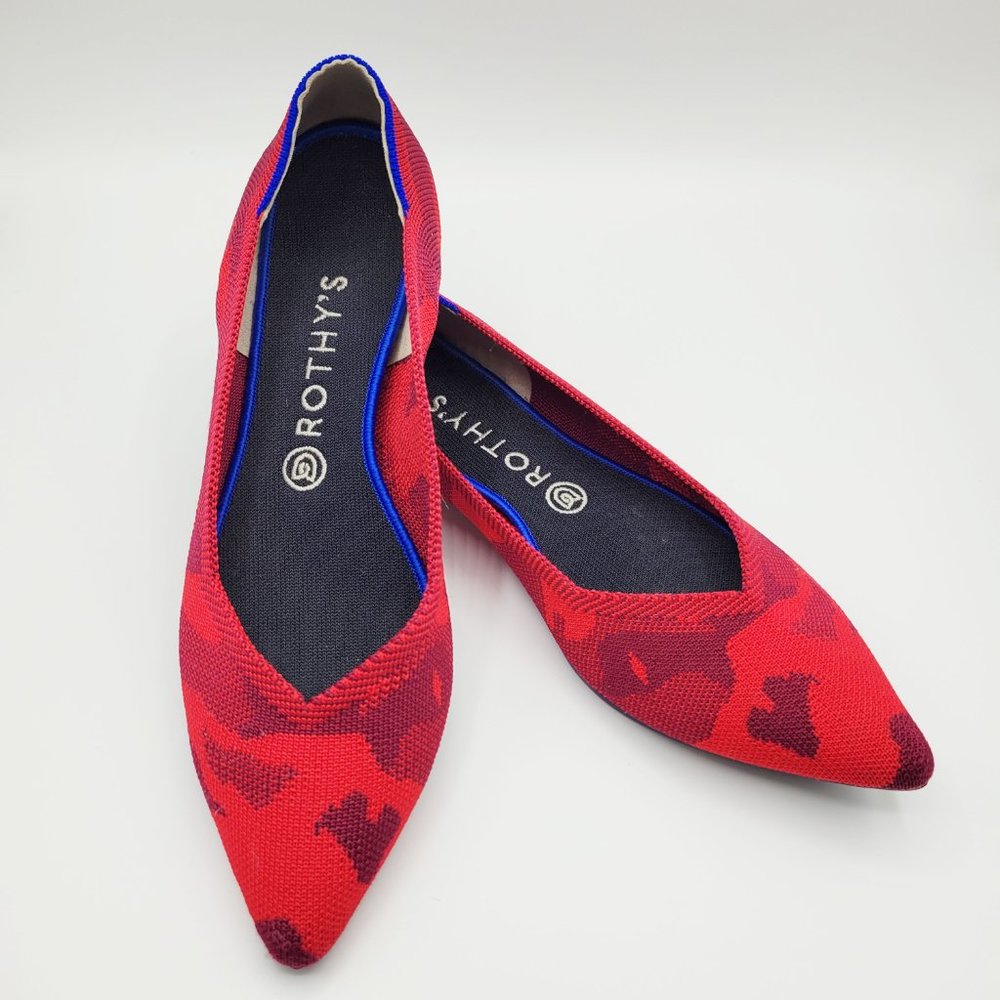 Rothy's Red Camo Washable Points Flats, Size 10.5